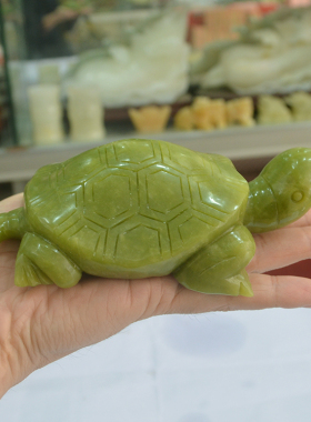 天然玉石纯手工青玉抛光乌龟摆件工艺品客厅家居玄关书桌书柜前台