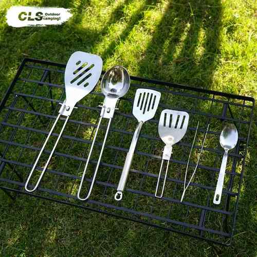 CLS户外便捷折叠厨具304不锈钢加厚锅铲牛排煎铲漏铲家用饭勺汤勺