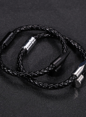 亚马逊爆款合金复古手链欧美外贸磁铁扣手镯pu皮首饰钉子手镯