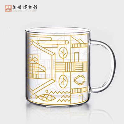 苏州博物馆方寸苏博描金玻璃杯早餐杯透明水杯牛奶杯创意生日礼物