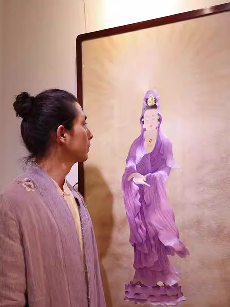 紫衣观音 中式客厅卧室装饰挂画菩萨东方美学平安吉祥可定制
