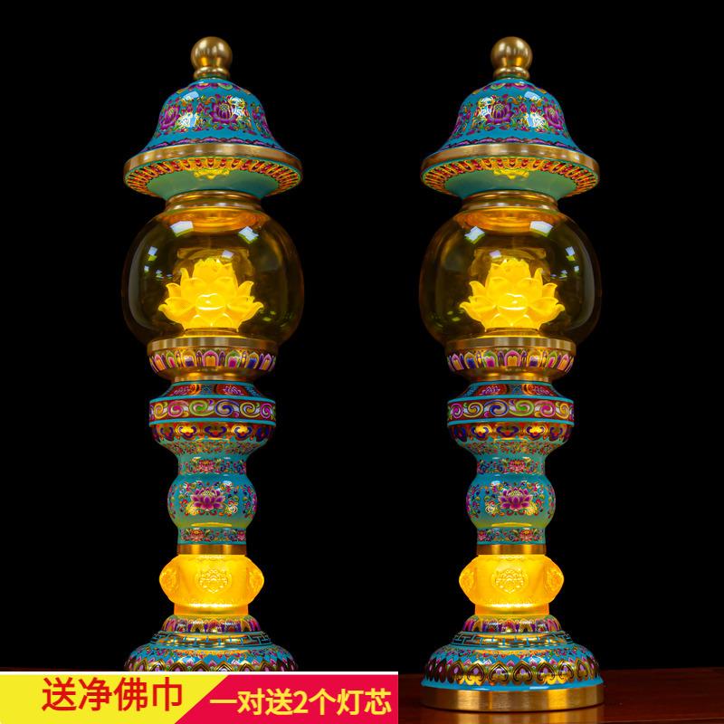 大殿落地大灯珐琅彩琉璃莲花灯led宫灯寺院佛堂供佛灯充电家插电