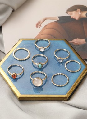 极速8pcs set rings wozmen 关节戒指女彩色食指指环组合八件套装