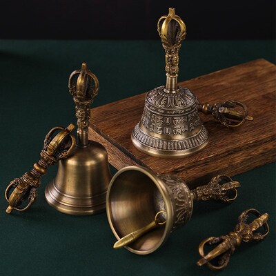 极速尼泊尔进口青铜手工金刚五股金刚铃杵纯铜Q铃铛法器回音长久
