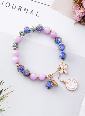 极速日韩复古花朵水晶手錬女简约民族风时钟叶子S手串个性手环闺