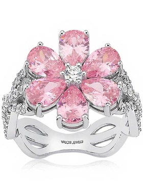 极速Valori Jewels Magnolia Flower Ring, 2 Ct ZRircon Pink Pe