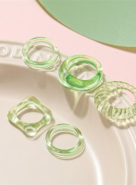 极速Transparent finqger rings women 5-piece set树脂透明戒指