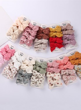 极速4Pcs/Set Solid Floral Print Bows HairpiOns Hairclip for