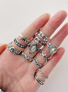 极速15pcs set Diamond love rings Kwomen女士复古镂空镶钻戒指1