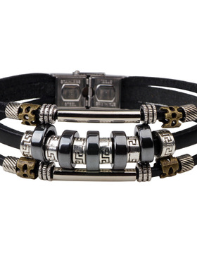 极速欧美亚d马逊皮手錬骷髅头海盗风多根套装彩色手錬个性时尚男