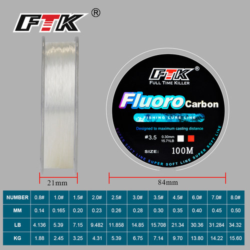 极速100M Fluorocarbon Fishing LineE 4-34LB Carbon Fiber Lead