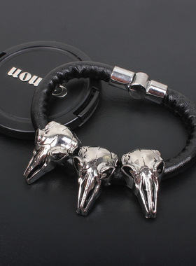 极速琦诺b创意男士手錬民族风羊头骷髅皮绳磁扣手环亚马逊热卖个