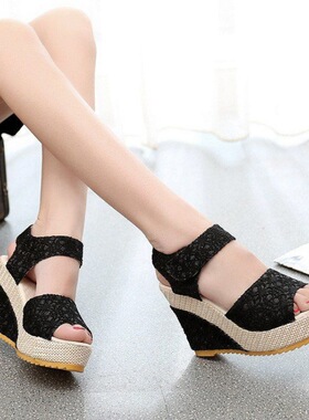 极速Summer slope heel high heel sandals womenT  new shoes
