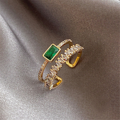 极速2020 Koreas New Retro Green Double-layer Ring Fash.ion