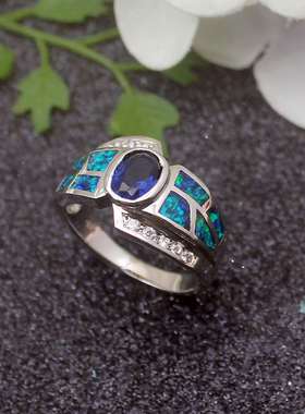 极速Elmosa Jewellery Vintagze Oval Zircon Opal Opal Ring