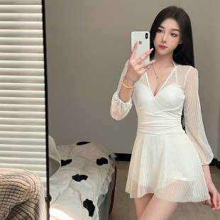 微E胖遮肉保守长袖 新品 连体裙式 2025新款 小胸钢托绝美温 泳衣女款