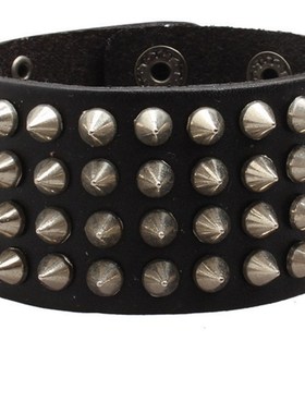 极速个性男士手錬女款手錬手x环时尚欧美铆钢钉四排黑色真皮手錬