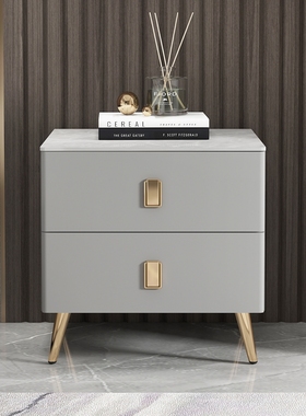 极速实木床头柜意式轻奢灰色y岩板二斗三斗柜北欧风原木色卧室储