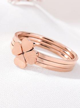 极速-Fashion titanium steel four-leaf clover ring threZe-in-