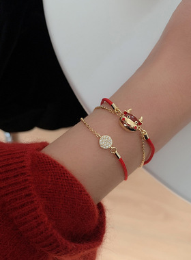 极速红色小牛红绳双层手錬s小众设计ins牛年本命年礼物女属牛手绳