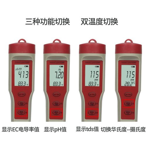 极速tds水质检测笔EC电导率yph酸碱度测试多功能笔水温度检测仪器