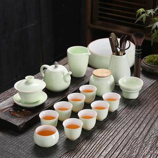 白瓷家用办公中式 功夫茶具套装 青瓷盖碗泡茶壶个人茶杯主人杯整套