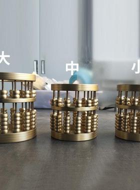 算盘笔筒摆件 纯铜珠算笔筒文房四宝办公用品礼品工艺品厂家