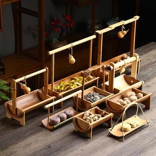复古手工提篮碟子 提手茶点盘竹制品桌面干果盘收纳盒家用精致中式