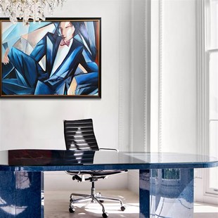 画格格高级感挂画潮男书房卧室浴室办公室装 饰画蓝色现代手绘油画