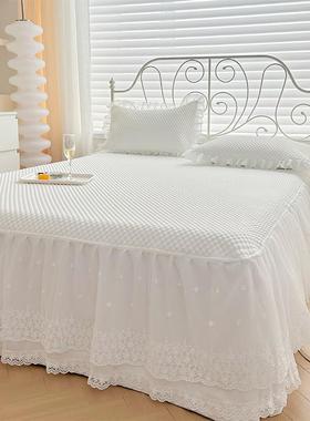 A类高级凉感白色冰豆豆凉席三件套蕾丝床裙款夏季可机洗冰丝凉席