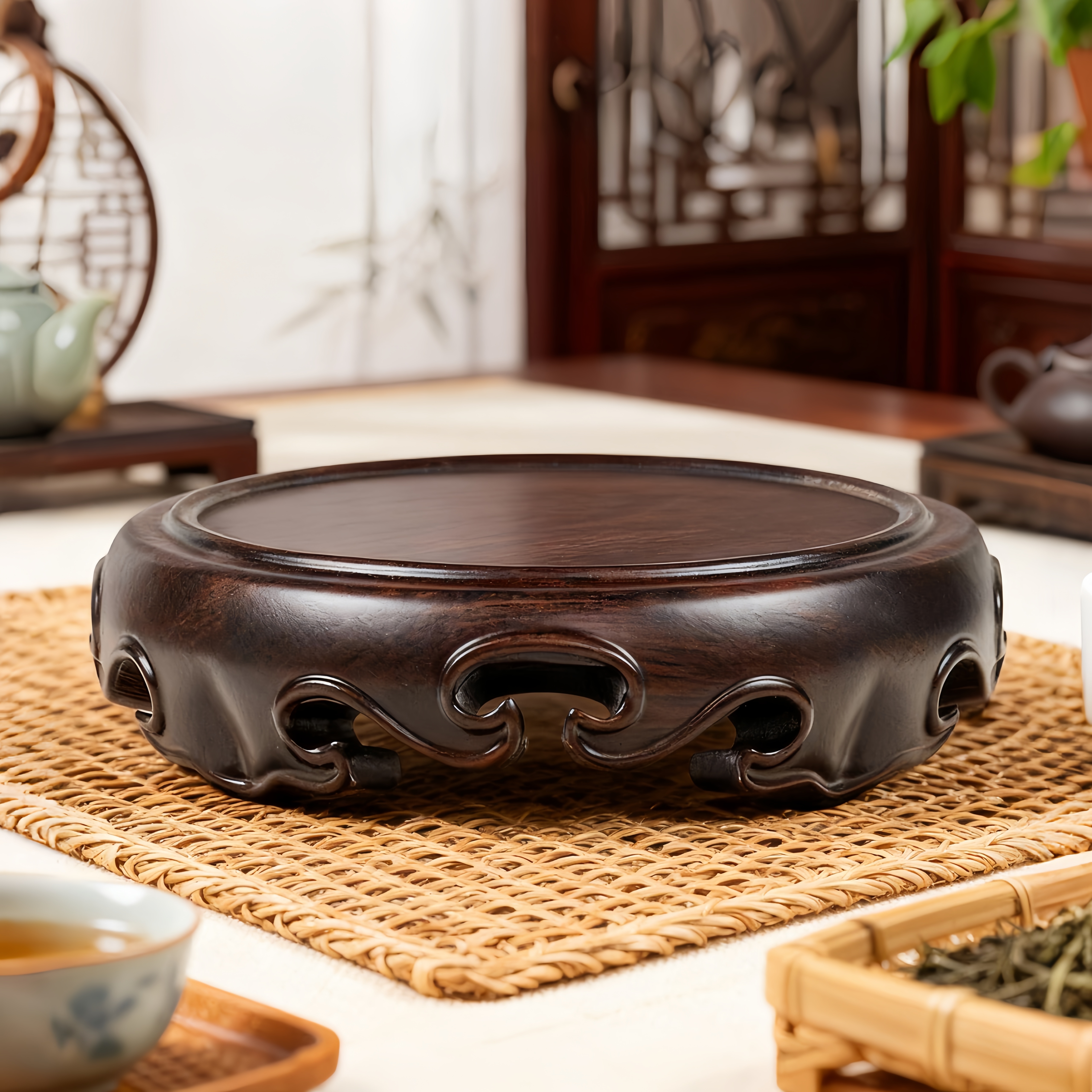 实木质黑檀整木镂空茶壶盆景香炉