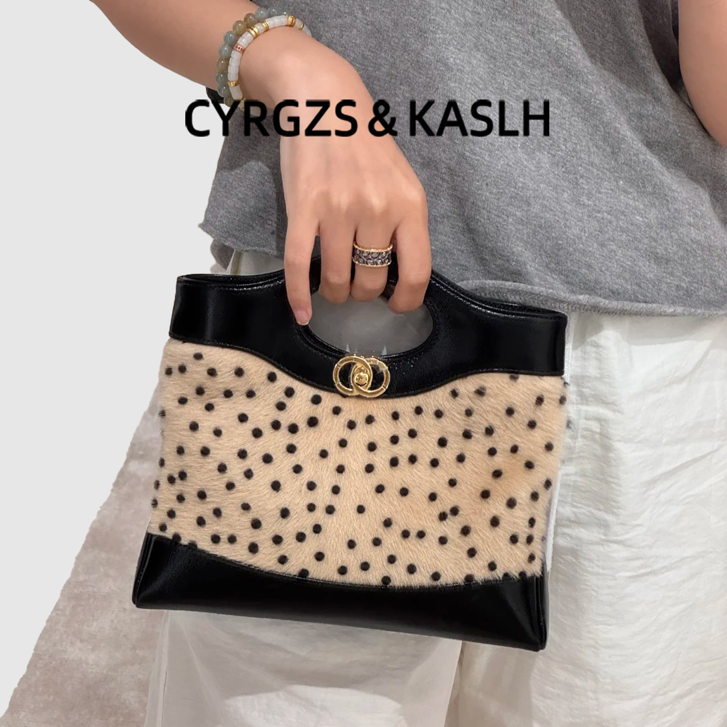 CYRGZS&KASLH复古波点毛绒手提包