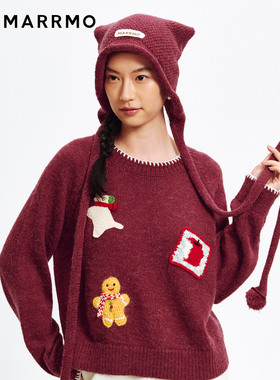 MARRMO/马髦 2025年冬季新款趣味立体猫耳朵毛绒流苏小球毛织帽子