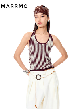 【鹤秋同款】MARRMO/马髦 2025夏季新款修身条纹挂脖背心上衣女
