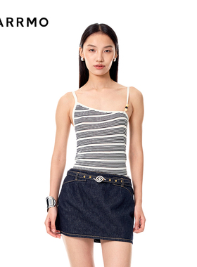 MARRMO/马髦2025夏季新款不对称吊带彩珠装饰条纹修身吊带上衣女