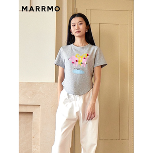 MARRMO马髦 蝴蝶结彩色波点天使狗休闲宽松T恤上衣女 冬季 新款