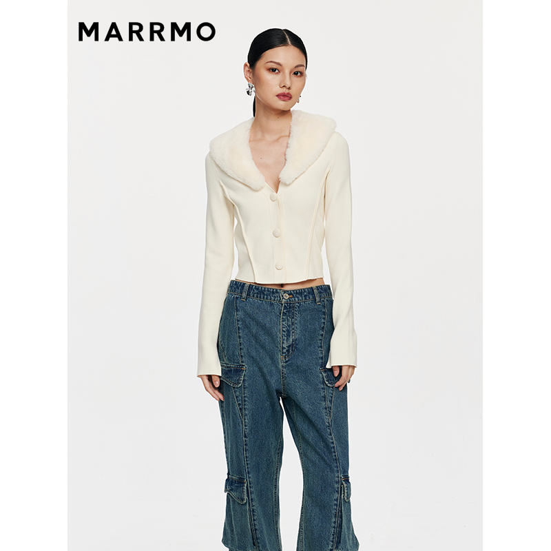 MARRMO可拆卸獭兔毛领开衫