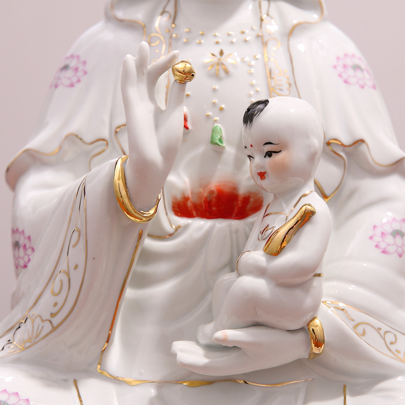佛缘玉瓷堂12-18寸有求必应送子观音佛像南海观世音菩萨陶瓷摆件