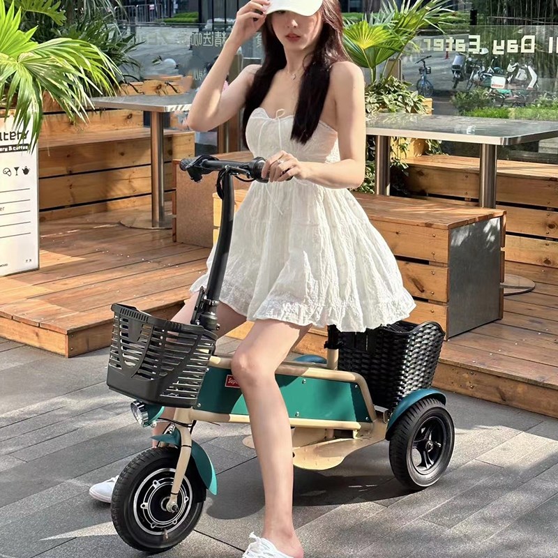 小蛙款休闲电动三轮车小型女士老年人代步车接送孩子家用电瓶车