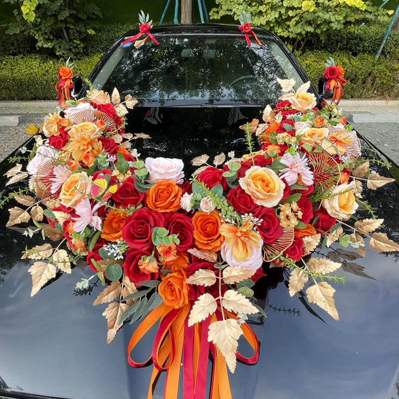 U型主婚车装饰车头花全套主车花车结婚车队套装仿真头车花装饰