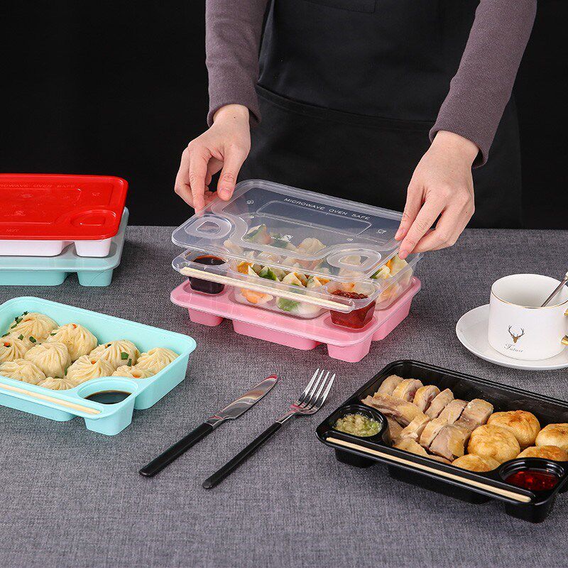 一次性专用外卖打包带盖餐馄饨速冻长方形熟水饺子盒分格加厚商用