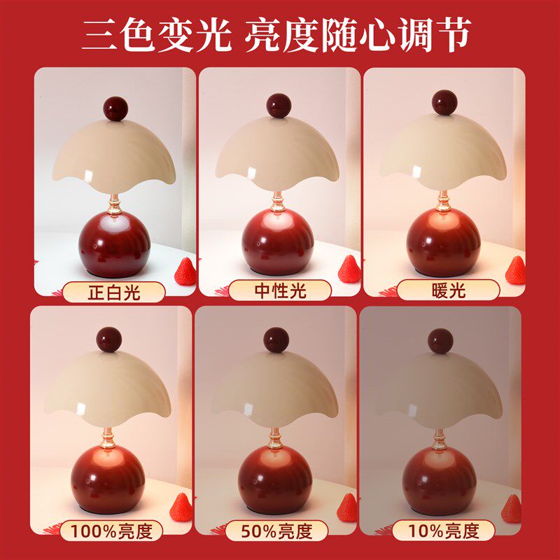 蛋壳台灯结婚陪嫁长明灯红色一对喜灯卧室婚房喜庆床头氛围小夜灯
