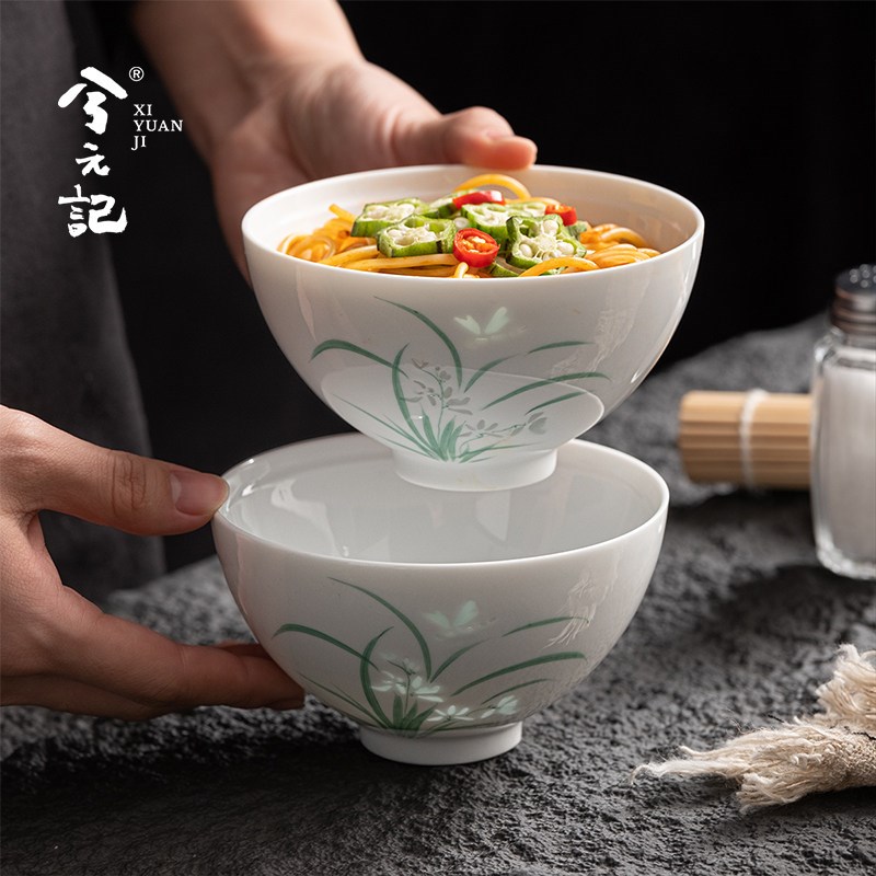 手绘玲珑瓷米饭碗家用釉下彩陶瓷面碗汤碗特别漂亮的碗高级感餐具