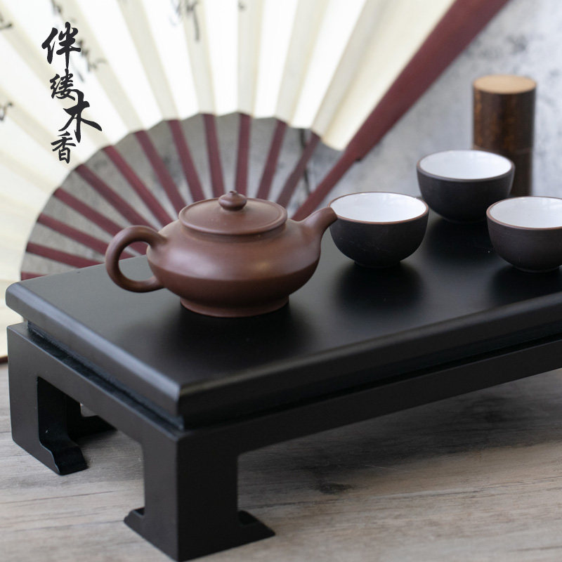 长方形黑色木质鱼缸花瓶盆栽奇石头底座现代中式工艺品摆件木雕架