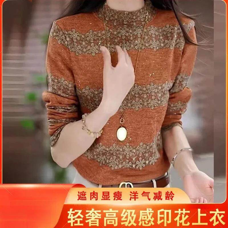 耀芸尚精选铺气质印花打底衫女复古大码百搭洋气显瘦条纹碎花T恤