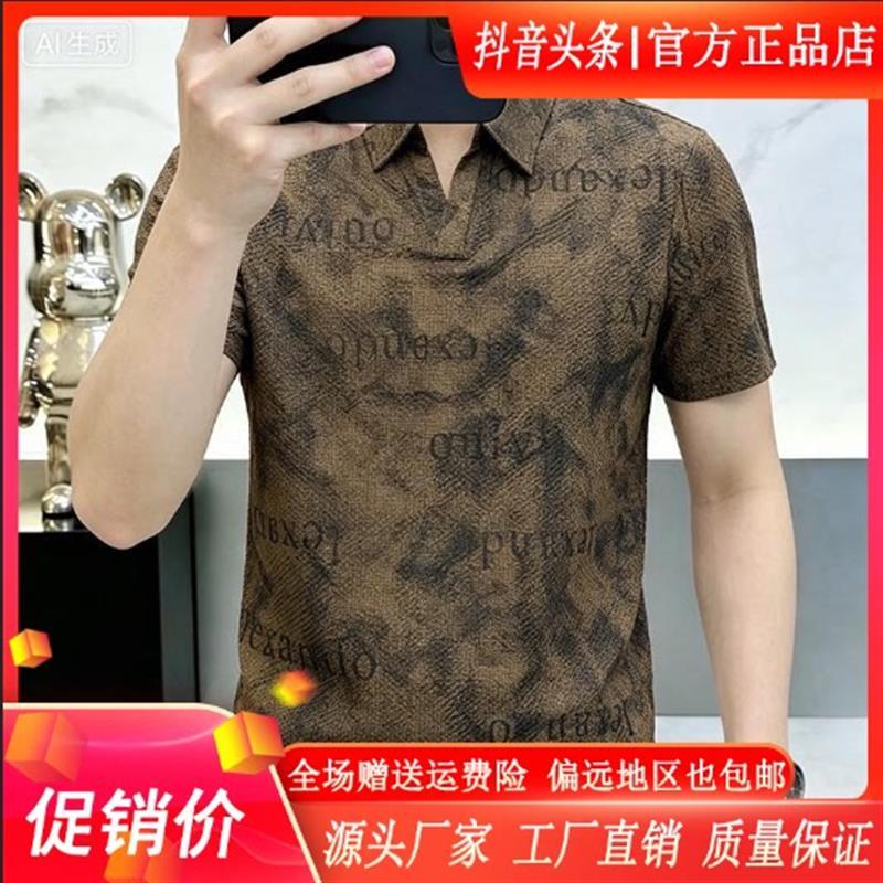 亮佳轻奢男装老钱风短袖T恤男士夏季修身翻领polo衫半袖时尚上衣