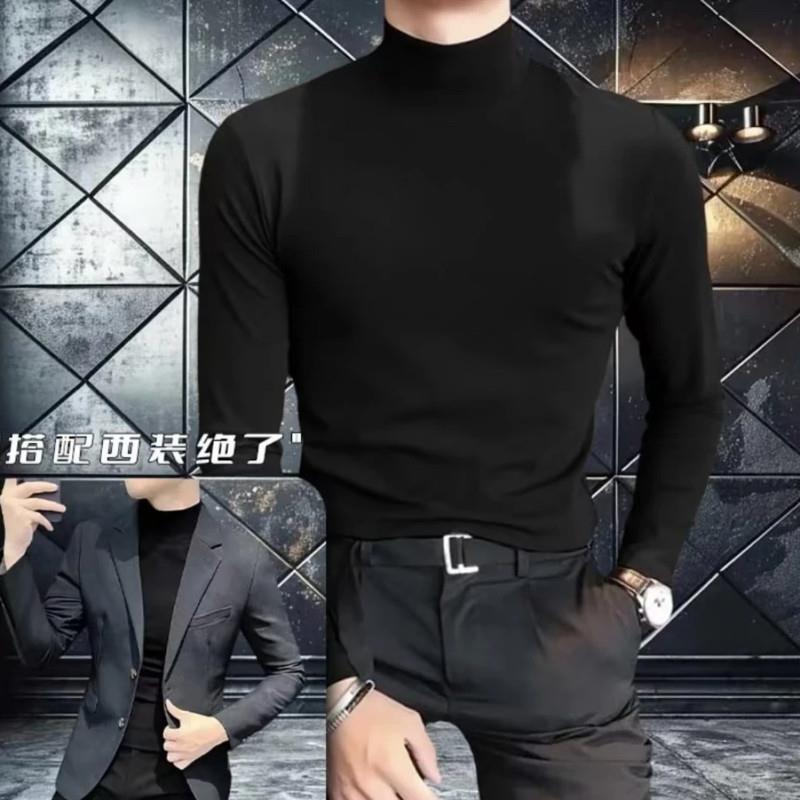 ModoU轻奢男装秋冬韩版修身潮流内搭双面德绒T恤半高领打底衫男