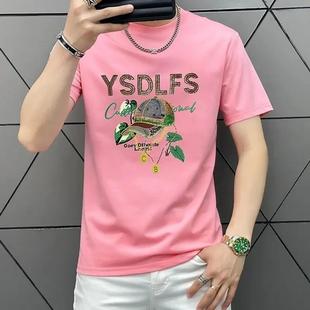 Cloud轻奢2号店夏季 圆 J高级感亮片帽子丝光棉光O烫钻t恤男士 短袖