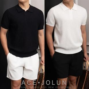 君楠服饰缝合领新贵可机洗针织衫 设J计感POLO领 短袖 男士