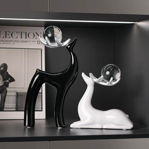 贝汉美水晶梅花鹿家居客厅电视柜桌面装饰品摆件乔迁礼品